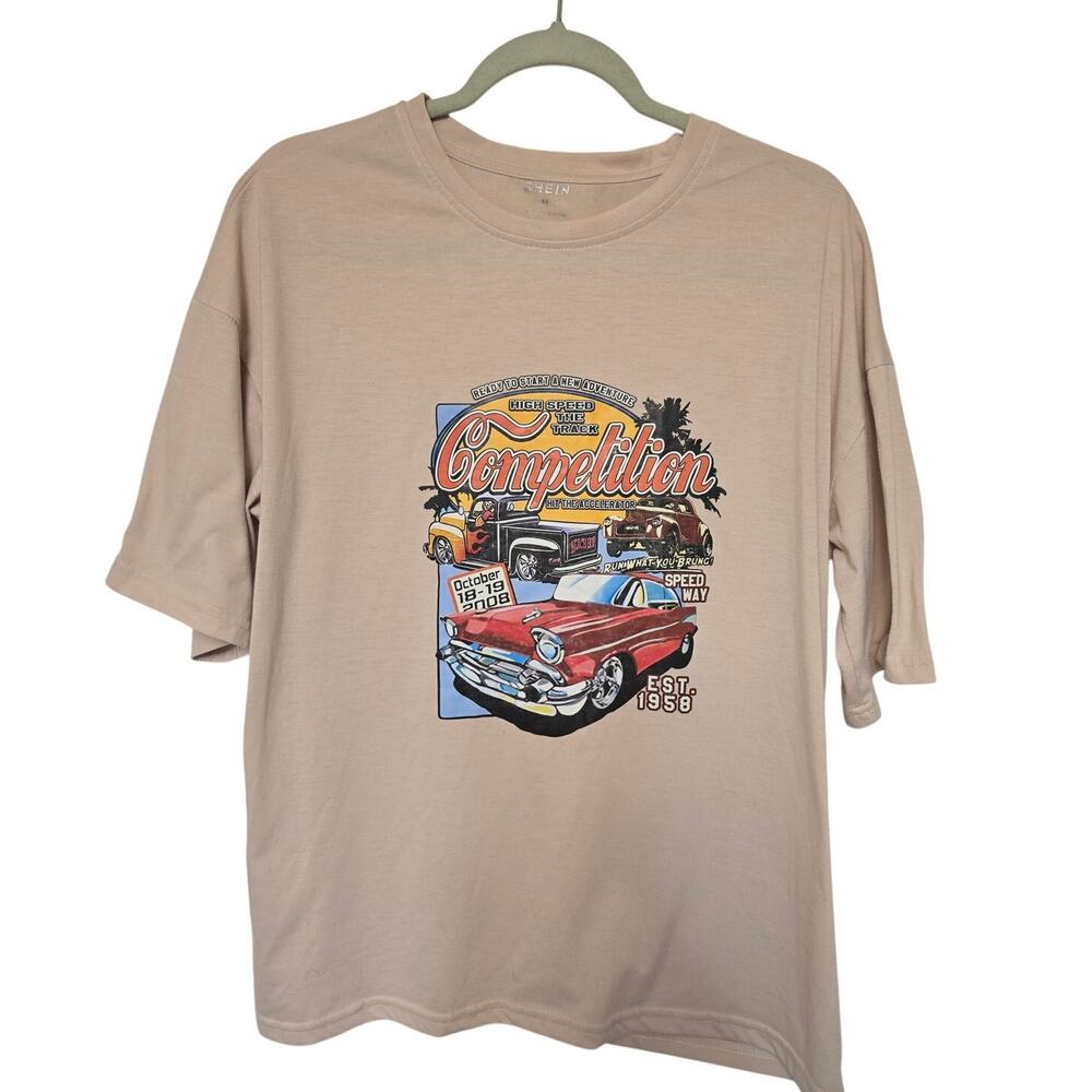 Competition Classic Car SHEIN Mens Medium  T Shirt Beige Streetwear